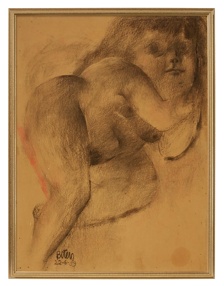 Fernando Botero (b. 1932), Nude, 1959. Charcoal and pastel on craft paper laid on panel. 52 14 x 39 14 in (132.7 x 99.7 cm). Estimate $60,000-80,000. Offered in Latin American Art on 9 March 2023 at Christie’s New York