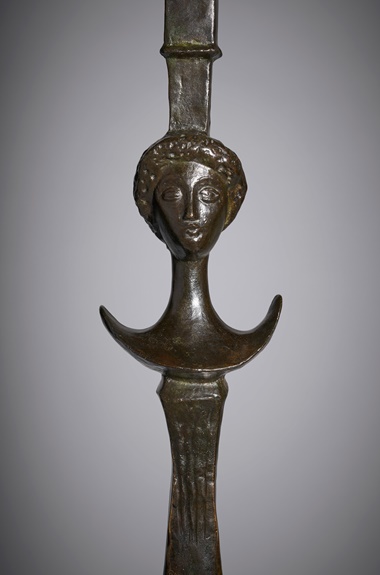 (Detail) Alberto Giacometti (1901-1966), ‘Figure’ floor lamp (Téte de Femme), 1933-34. Patinated bronze, paper shade. 71 in (180.3 cm) high, 20 in (50.8 cm) diameter of shade. Sold for $378,000 in Designs By Alberto and Diego Giacometti on 9 December 2022 at Christie’s New York