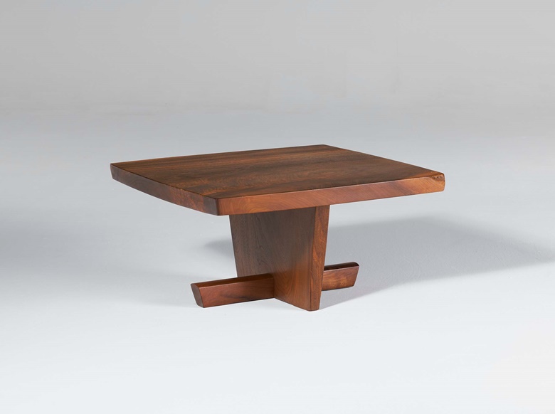 George Nakashima (1905-1990), Minguren I’ coffee table, c. 1967. American black walnut, rosewood. 15 x 29⅞ x 29⅞ in (38.1 x 75.9 x 75.9 cm). Estimate $6,000-8,000. Offered in Art of Collecting A Pacific Island Connoisseur of Art and Design on 7 March 2023 at Christie’s New York