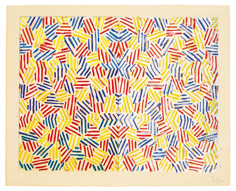 Jasper Johns (b. 1930), Corpse and Mirror, 1976. Screenprint in colours. Image 36⅝ x 47 in (950 x 1194 mm), Sheet 42⅞ x 53⅛ in (1089 x 1349 mm). Estimate $100,000-$150,000. Offered in Prints and Multiples on 27 October 2022 at Christies New York