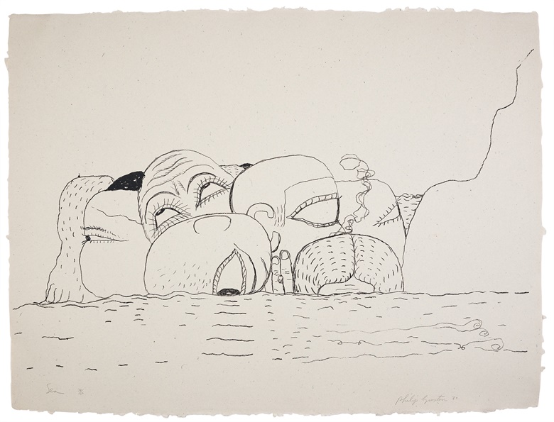 Phillip Guston (1913-1980), Sea, 1980. Lithograph. Sheet 31 x 41½ in (787 x 1054 mm). Estimate $8,000-$12,000. Offered in Prints and Multiples on 27 October 2022 at Christies New York