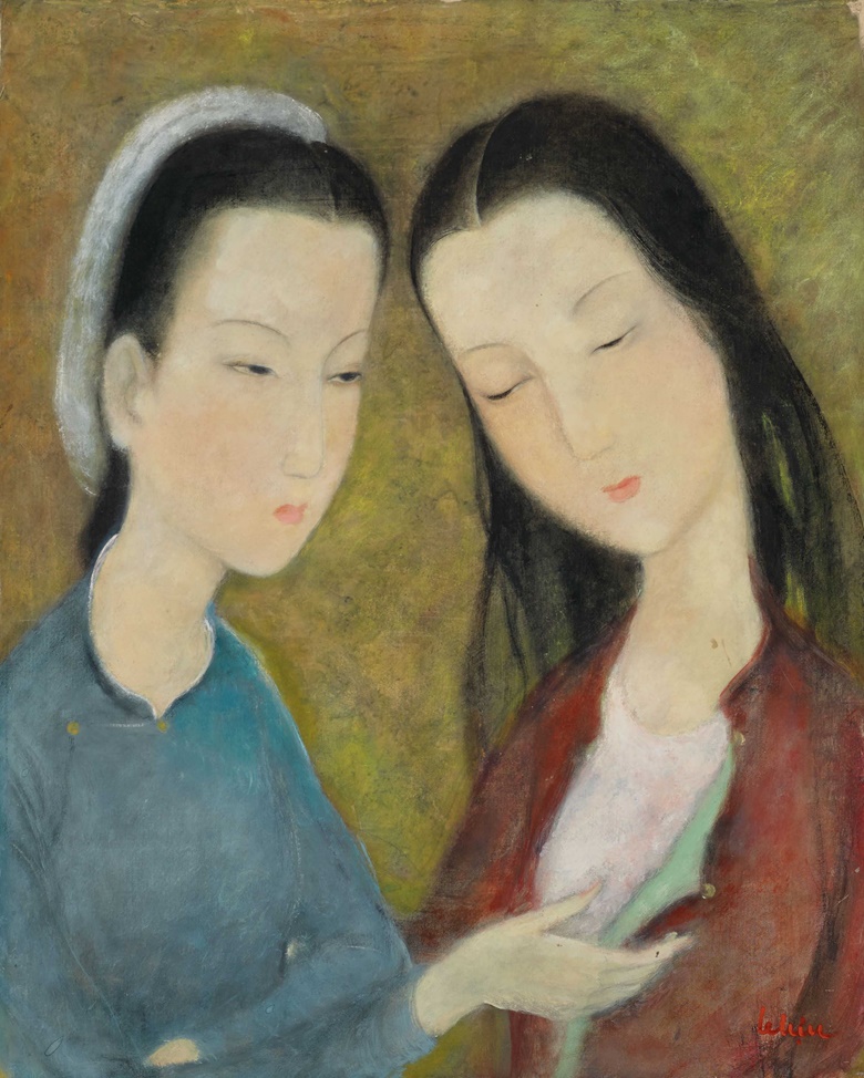 黎氏秋（1911–1988），《推心置腹》。水墨 水粉 绢布，41.5 x 33 公分（16 38 x 13 英寸），约1938年作。此拍品于2019年11月24日二十世纪及当代艺术上午拍卖中以2,500,000港元成交，刷新艺术家拍卖世界纪录