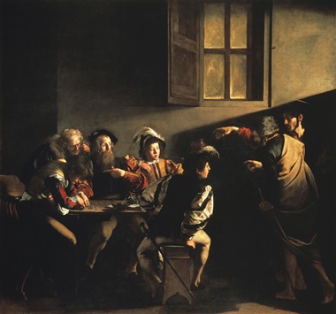 Michelangelo Merisi da Caravaggio, Calling of Saint Matthew, 1599-1600. S. Luigi dei Francesi, Rome. Photo Scala  Art Resource, NY.