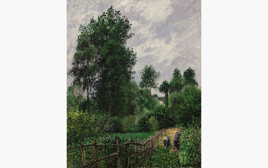 Camille Pissarro (1830-1903)
Paysage avec peupliers, temps gris, Eragny
signed and dated ‘C. Pissarro. 99’ (lower right)
oil on canvas
32 x 25⅝ in. (81.2 x 65 cm.)
Painted in 1899
Estimate