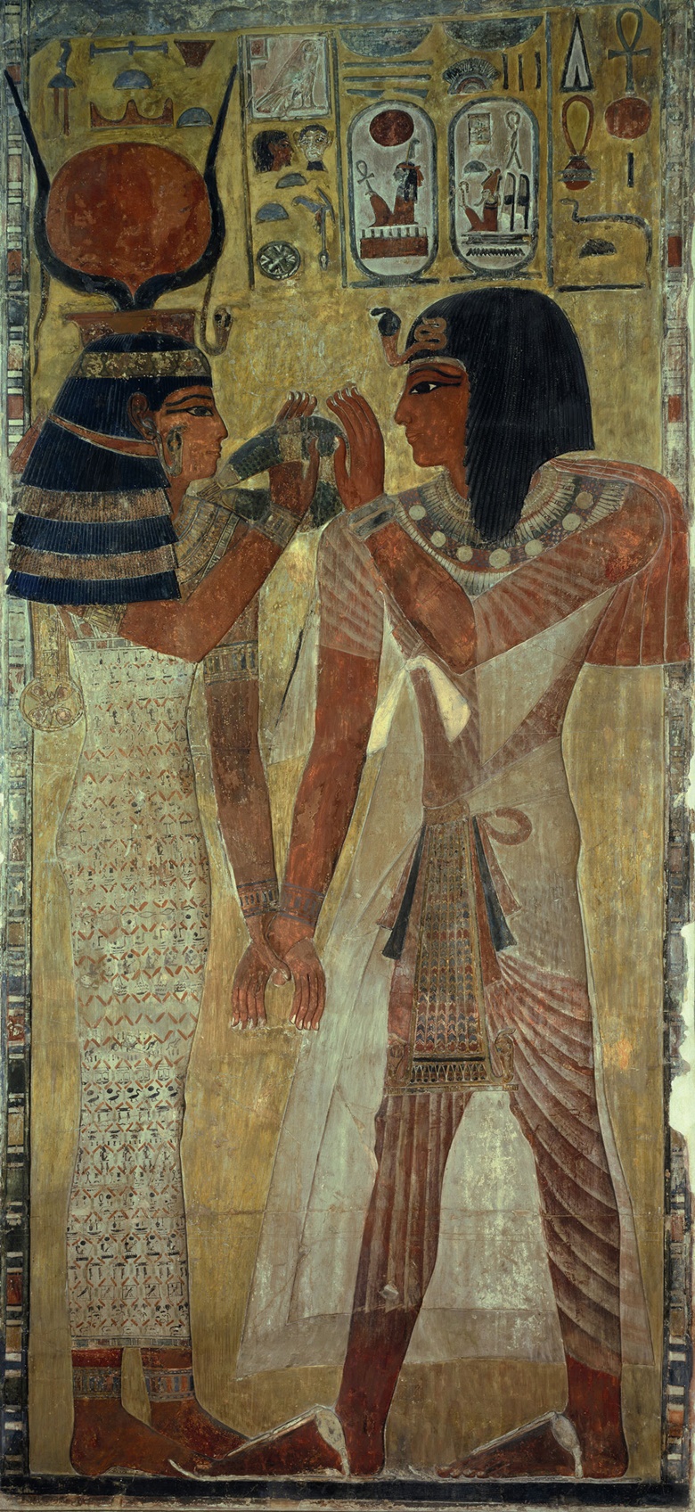The goddess Hathor welcomes Sethos I, Egyptian, New Kingdom, circa 1550-1069 BC. Musée du Louvre, Paris. Photo Christophel Fine ArtUIG via Getty Images.