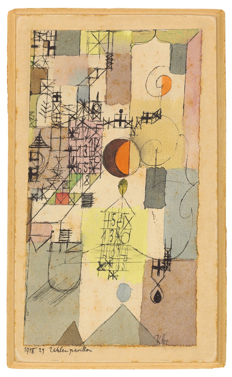 Paul Klee (1879–1940), Zahlenpavillon (Pavilion of Numbers), 1918. Watercolour and pen and ink on paper laid down on the artist’s mount. 6 ⅜ x 3 ½ in. (16.3 x 8.9 cm.) Estimate £200,000–300,000. This work is offered in the Impressionist & Modern Art Evening Sale on 22 June at Christie’s in London