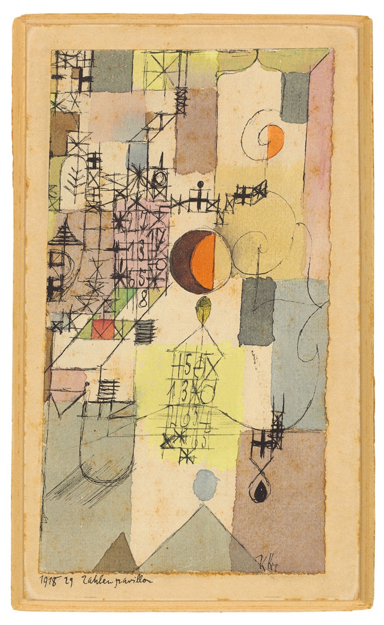 Paul Klee (1879–1940), Zahlenpavillon (Pavilion of Numbers), 1918. Watercolour and pen and ink on paper laid down on the artist’s mount. 6 ⅜ x 3 ½ in. (16.3 x 8.9 cm.) Estimate £200,000–300,000. This work is offered in the Impressionist & Modern Art Evening Sale on 22 June at Christie’s in London