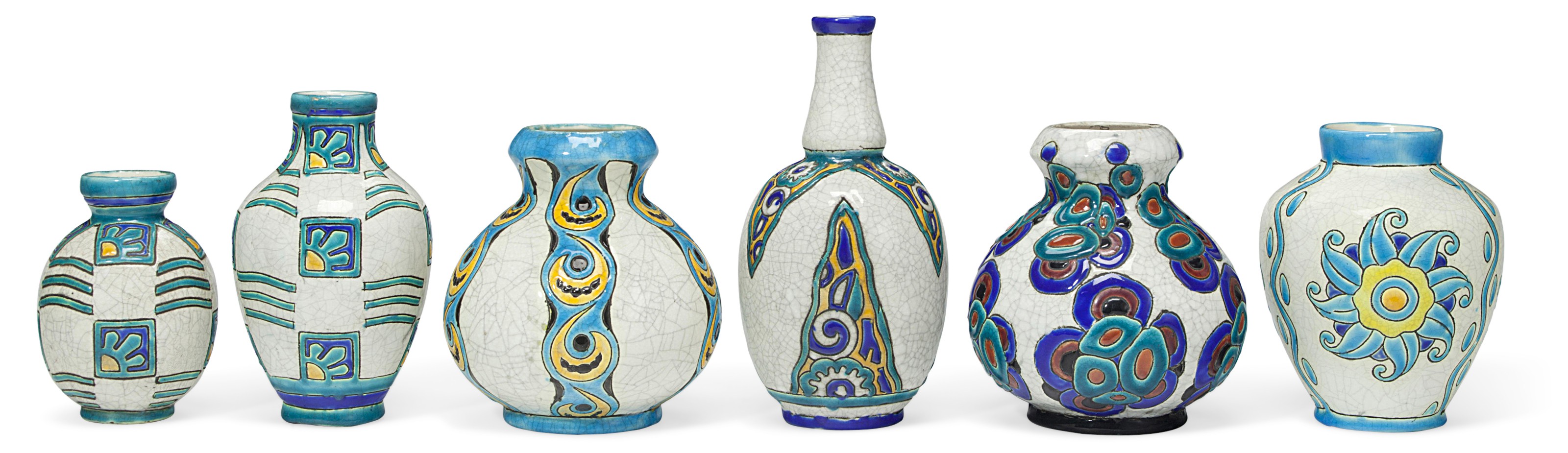 Boch Fr&egrave;res Keramis, six vases, 20th century. Offered in The Collection of Melva Bucksbaum: Decorative Arts and Design, 16-23 August 2018, Online, and sold for $6,875