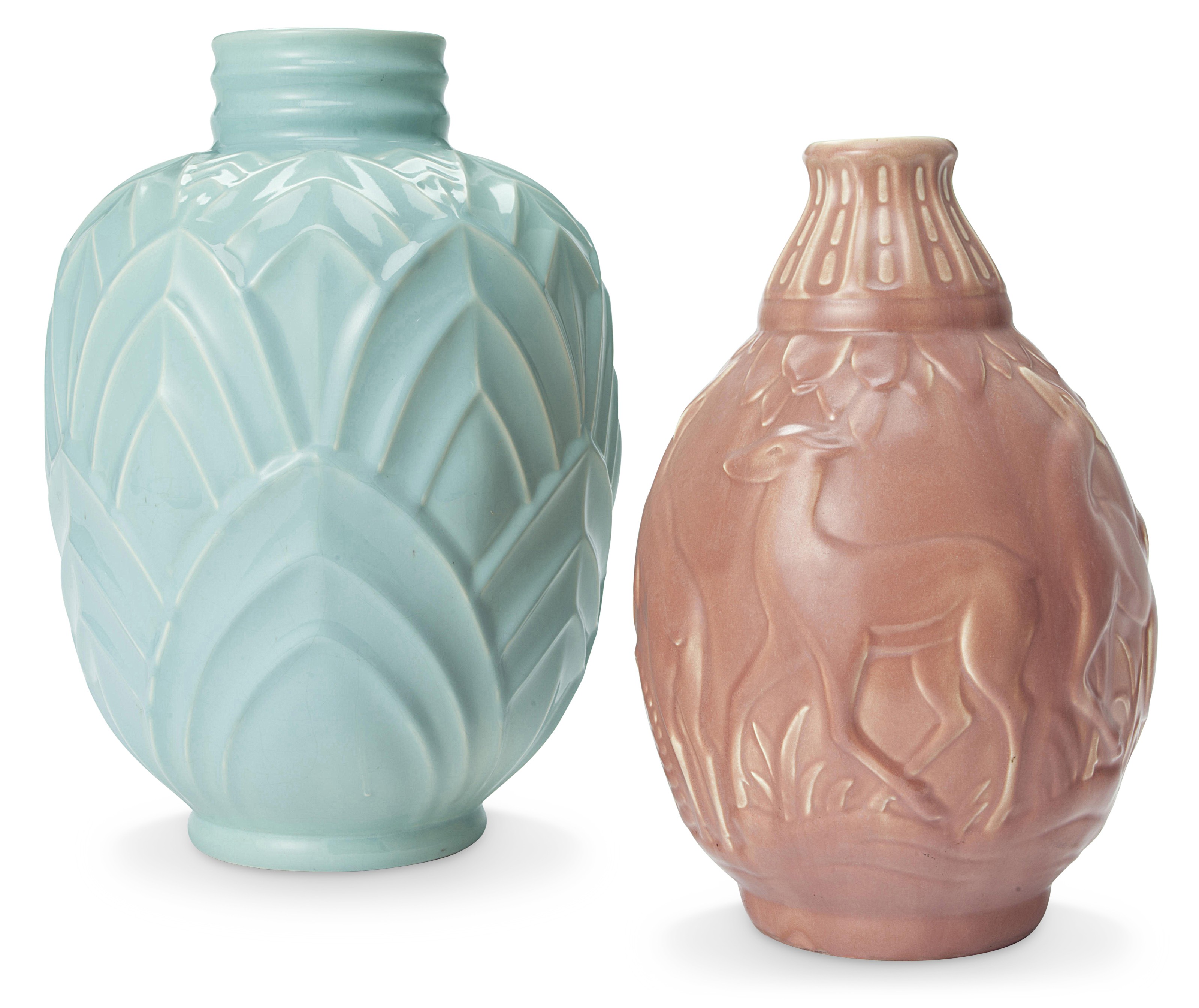 Boch Fr&egrave;res Keramis, two vases, 20th century. Offered in The Collection of Melva Bucksbaum: Decorative Arts and Design, 16-23 August 2018, Online, and sold for $1,000