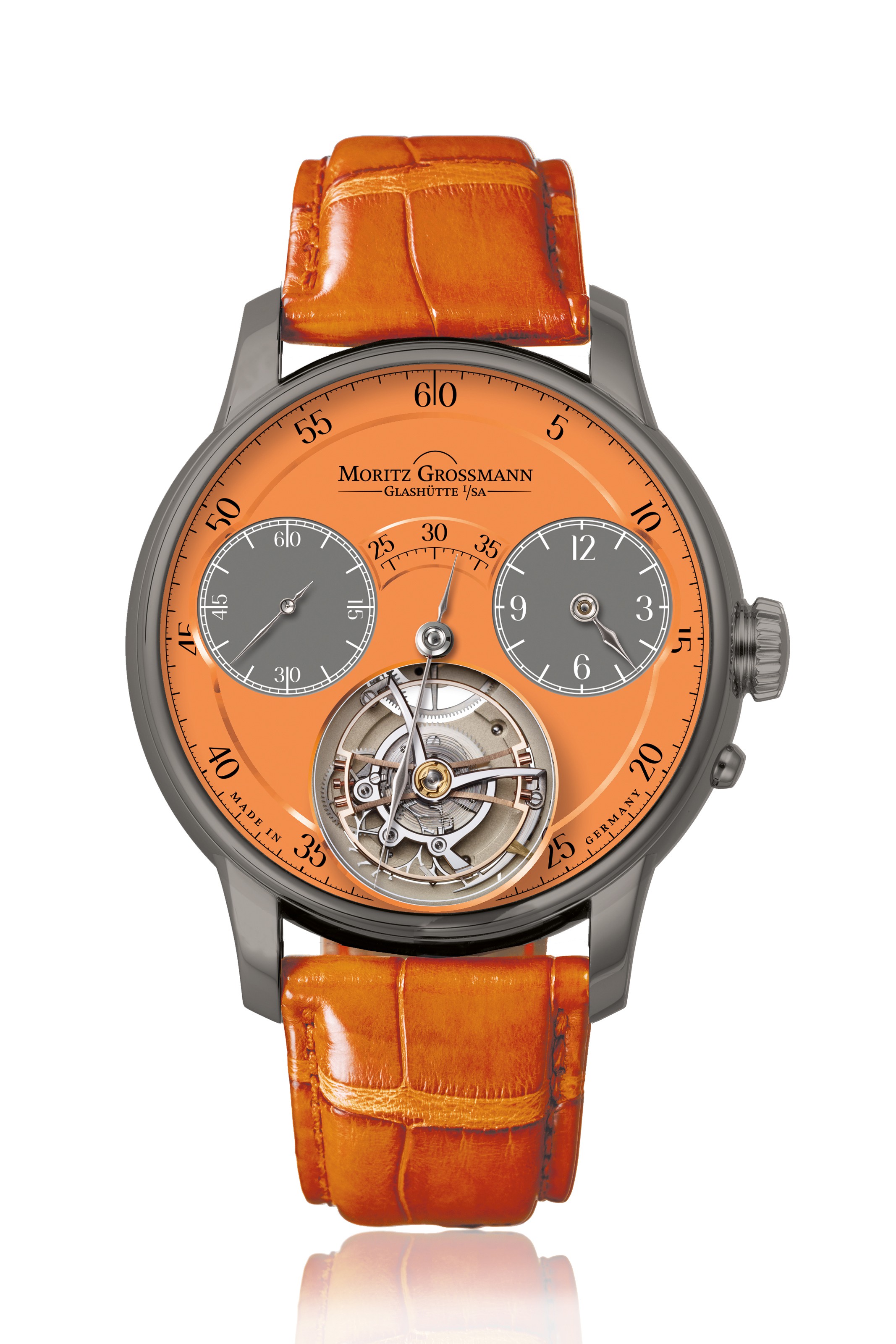 Moritz Grossmann, Benu Tourbillon orange titanium, MG-002066. Diameter: 44.5 mm. Estimate: $60,000-100,000. This lot is offered in
Christie&rsquo;s Watches Online: Winter Holiday Sale, 27 November to 11 December 2018, Online