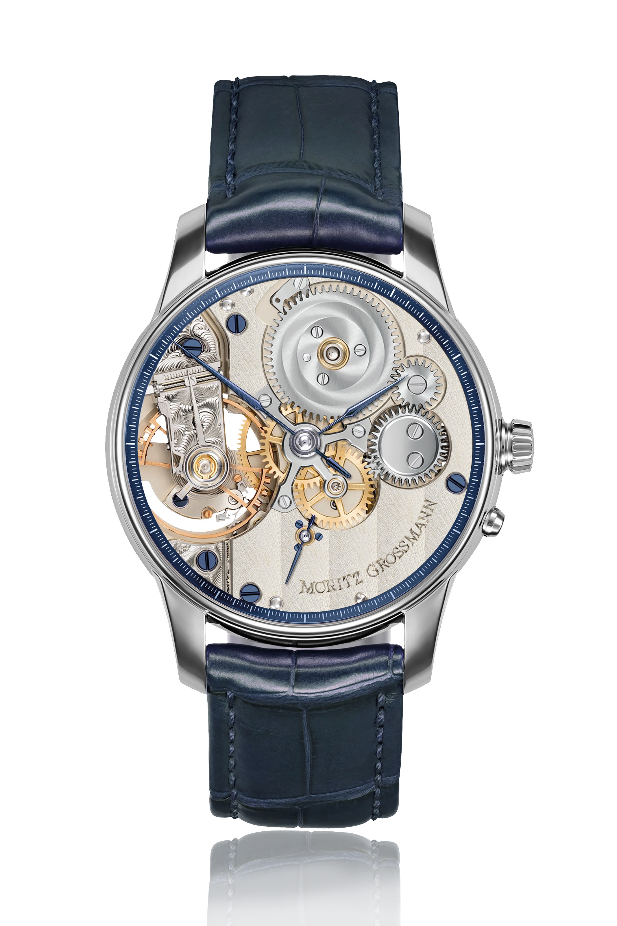 Moritz Grossmann, Atum Backpage platinum, MG-002101. Diameter: 41 mm. Estimate: $10,000-20,000. This lot is offered in
Christie&rsquo;s Watches Online: Winter Holiday Sale, 27 November to 11 December 2018, Online