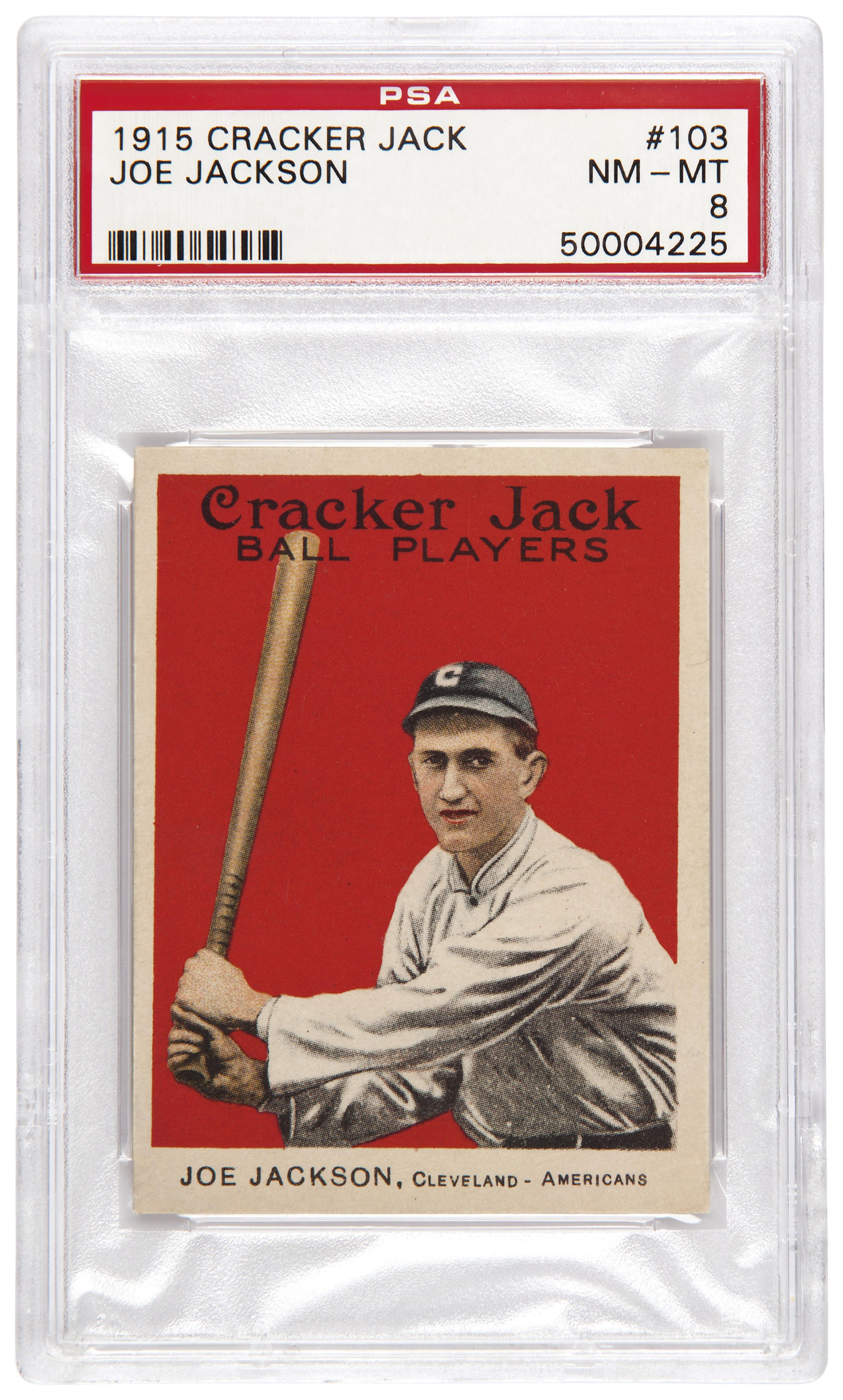 1915 Cracker Jack #103 Joe Jackson. Estimate:                    $50,000-70,000. This lot is offered in The Golden Age of Baseball, 29 March to 6 April 2018, Online